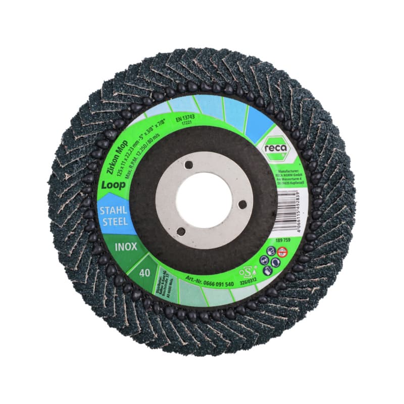125 mm Loop Mop zirconium flap disc, width 11 mm, grain 40