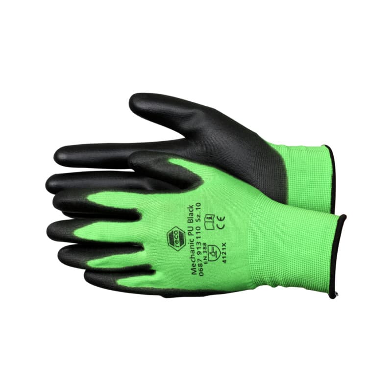 Mechanic PU Nylon assembly glove, PU coating, black/green, size 6
