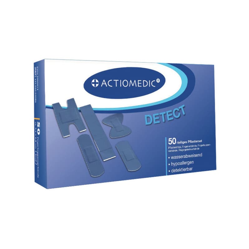 Actiomedic DETECT + AQUATIC plaster set, 50 pcs. PE, blue, water-resistant