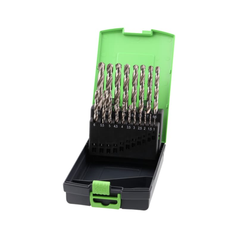 Twist drill bit set, DIN 338 HSS, 19 pcs., 1.0–10.0 mm