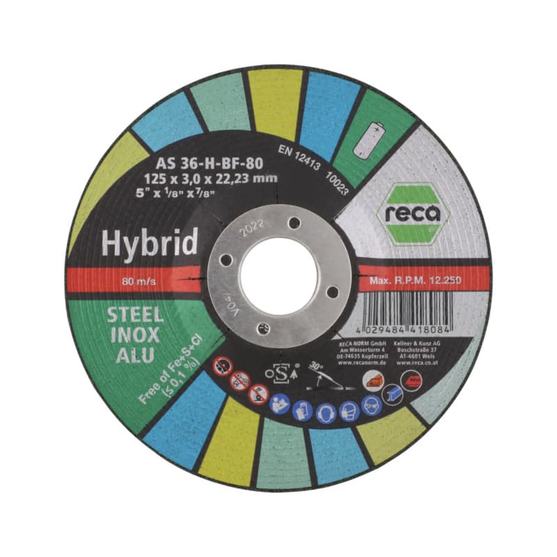 Hyb. rough grinding disc steel, stainless steel, alu., etc. 125 x 3.0 x 22.23 mm