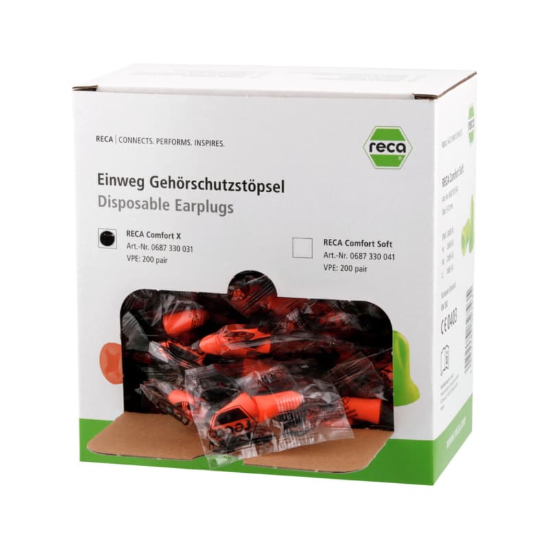 RECA Comfort X disposable ear plugs EN 352-2 orange SNR 33 dB(A)