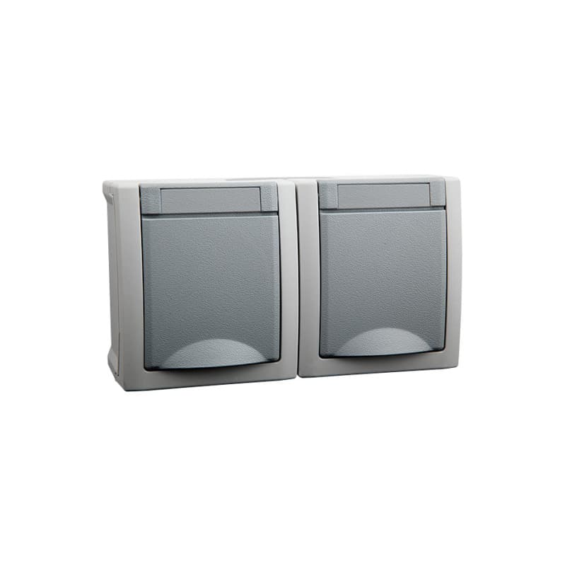 Shockproof socket, twin plug, horizontal, IP 54