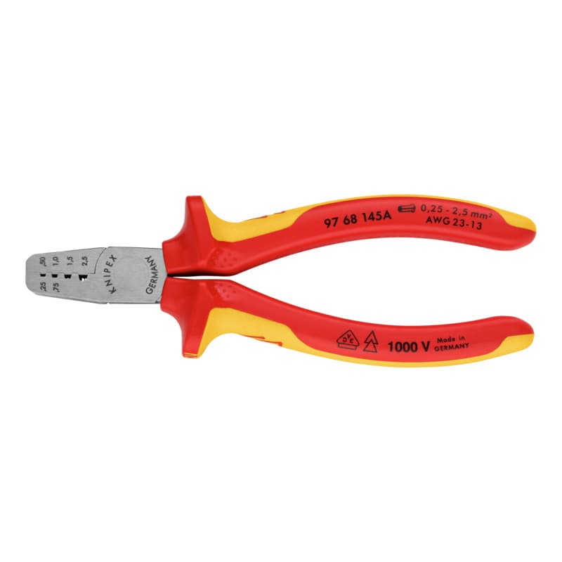 VDE crimping tool for wire end ferrules 0.25–2.5 mm², 145 mm