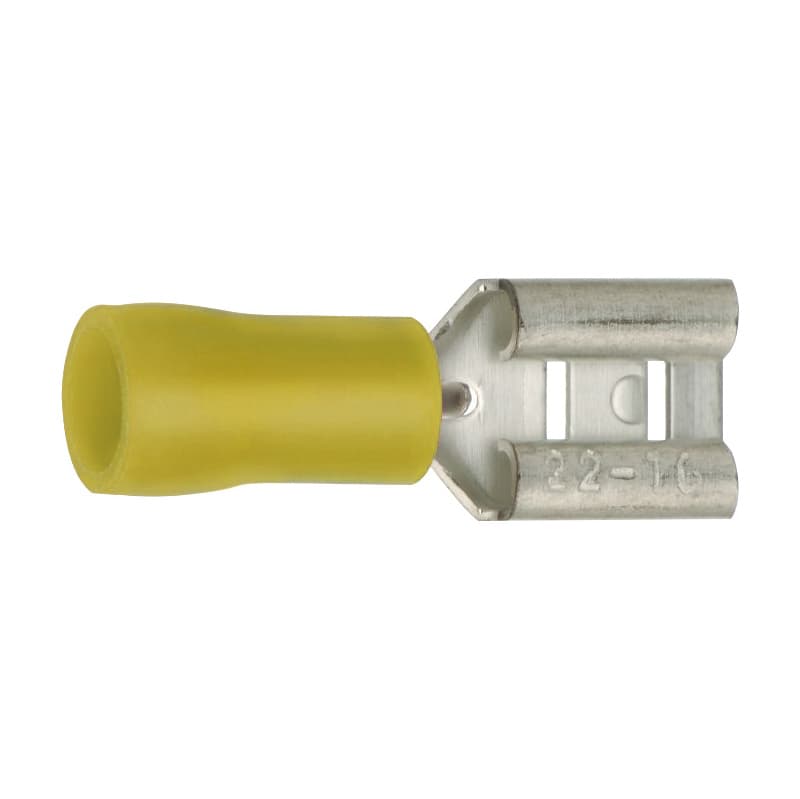 Flat plug-in sleeves, 46245 Part 1–3, yellow, insulated, 6.3 x 0.8 mm