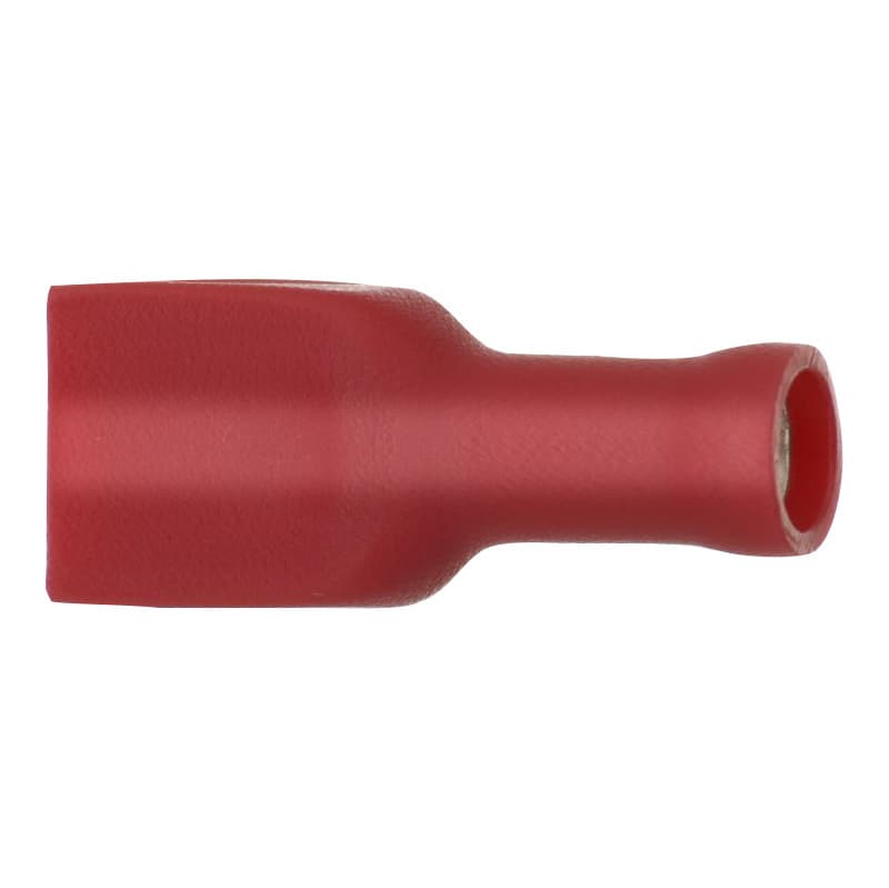 Flat plug-in sleeves, red, fully insulated, 6.3 x 0.8 mm