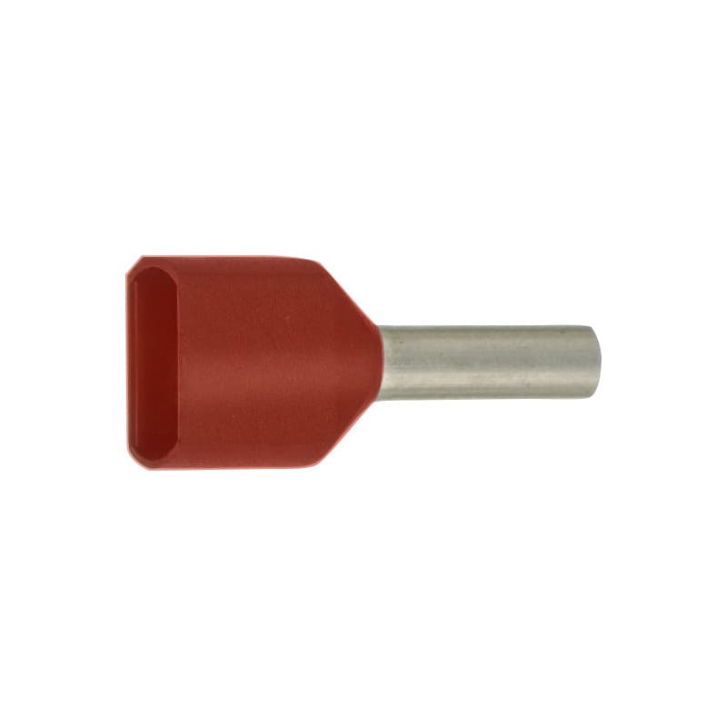 Duo wire end ferrules, DIN 46228 Part 4, red, insulated, 2x1.0 mm² x 8 mm