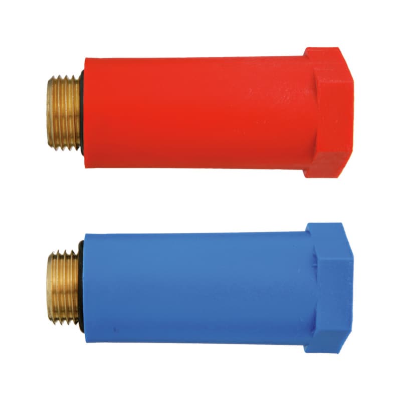 Stop end plastic red/blue mixed with brass threaded insert 1/2 inch